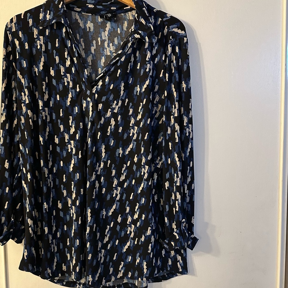 Elegant Women's Black and Blue Button Down Shirt